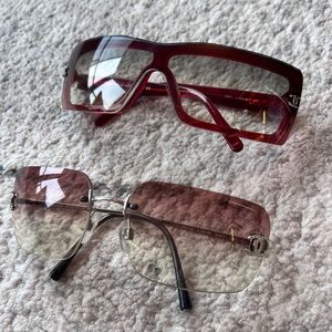 CHANEL 4017-D Rhinestone Rimless Sunglasses — Pink/Purple Gradient | Vintage